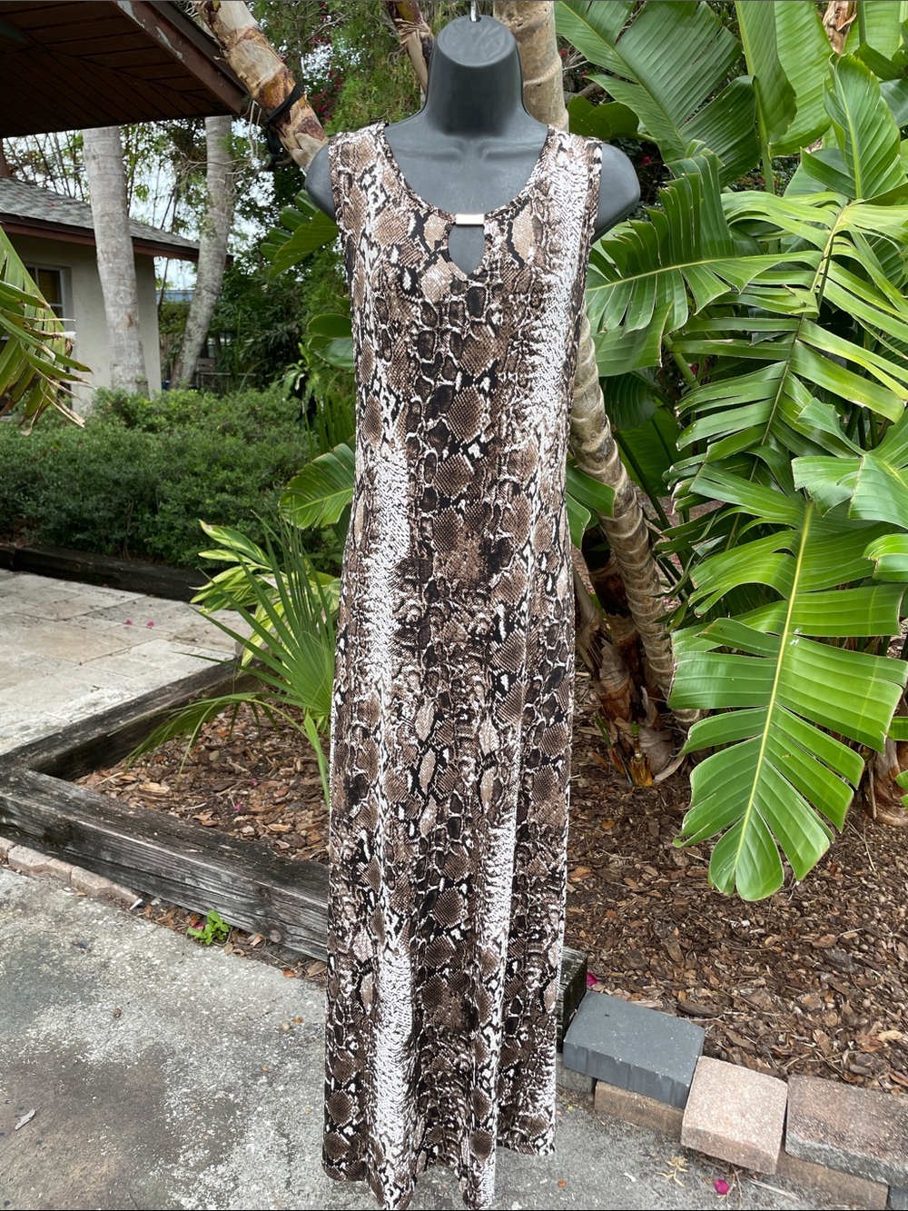 snake print dress with gold hardware